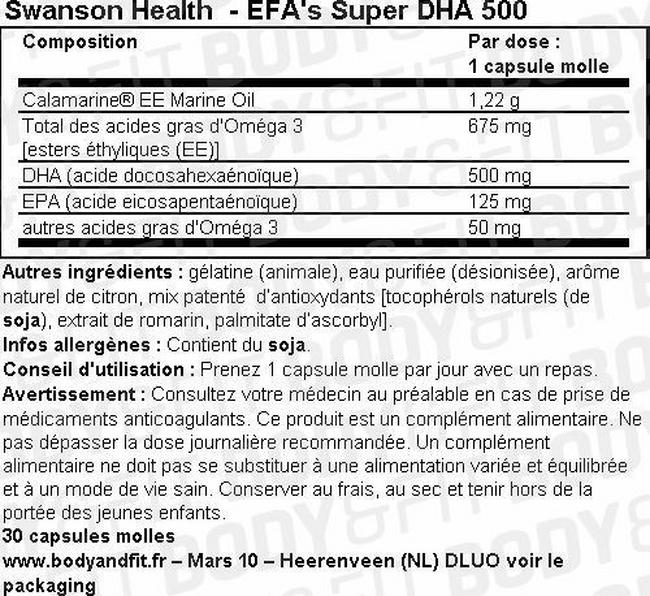 Efa Super DHA 500 from Calamari Nutritional Information 1