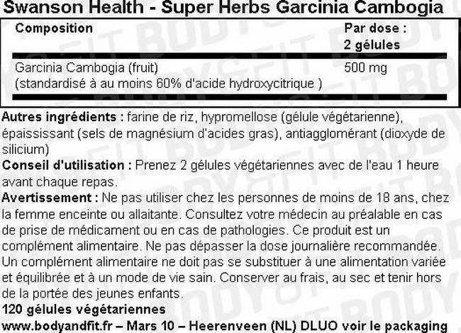 Super Herbs Garcinia Cambogia Nutritional Information 1