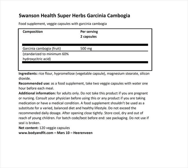 ガルシニア カンボジア Nutritional Information 1