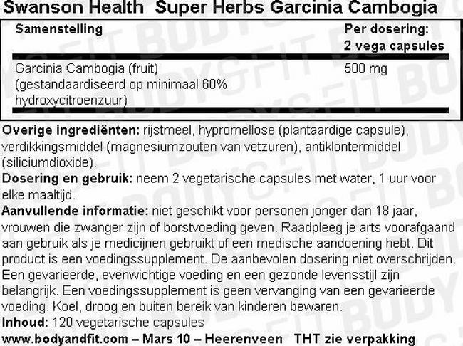 Super Herbs Garcinia Cambogia Nutritional Information 1