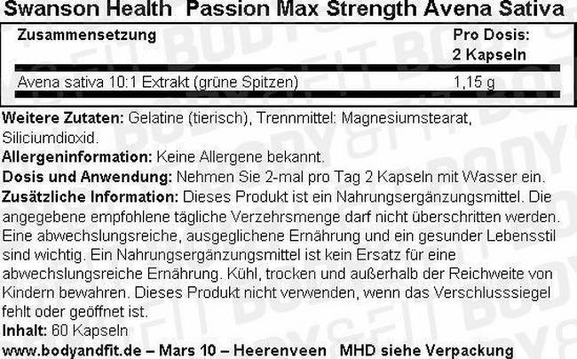 Passion Max Strength Avena Sativa Nutritional Information 1