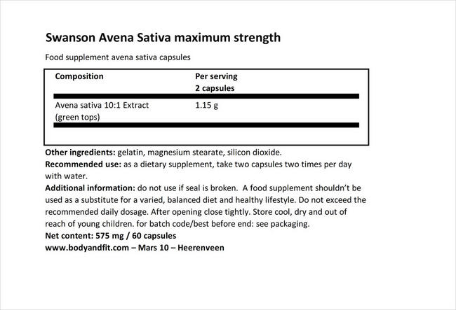 Passion Max Strength Avena Sativa Nutritional Information 1