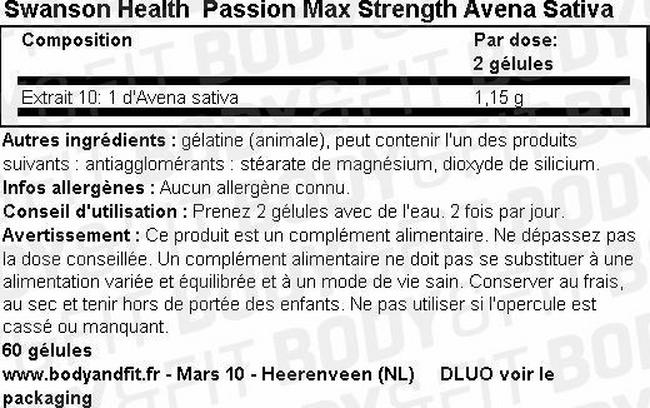 Passion Max Strength Avena Sativa Nutritional Information 1