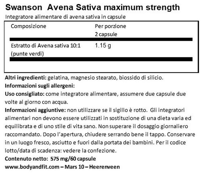Passion Max Strength Avena Sativa Nutritional Information 1