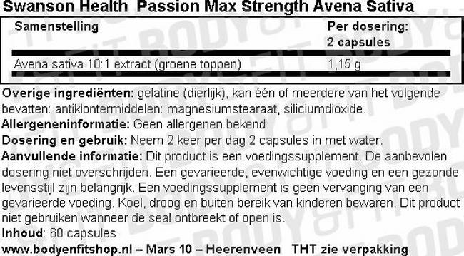 Passion Max Strength Avena Sativa Nutritional Information 1