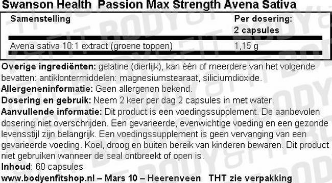 Passion Max Strength Avena Sativa Nutritional Information 1