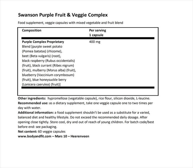 Greens Purple Antioxidants Fruit & Veggie Complex Nutritional Information 1