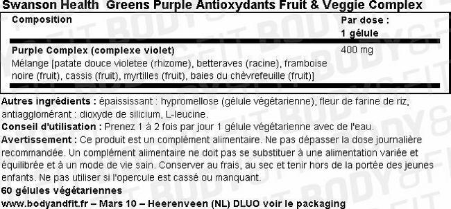 Greens Purple Antioxidants Fruit & Veggie Complex Nutritional Information 1