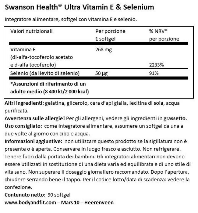 Ultra Vitamina E e Selenio Nutritional Information 1
