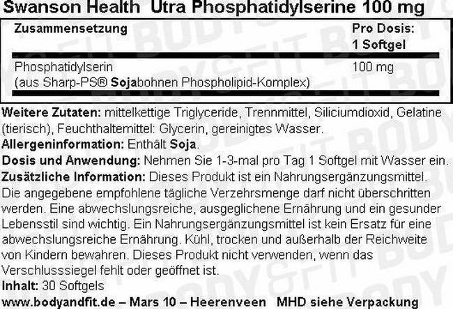 Ultra Phosphatidylserine 100 mg Nutritional Information 1