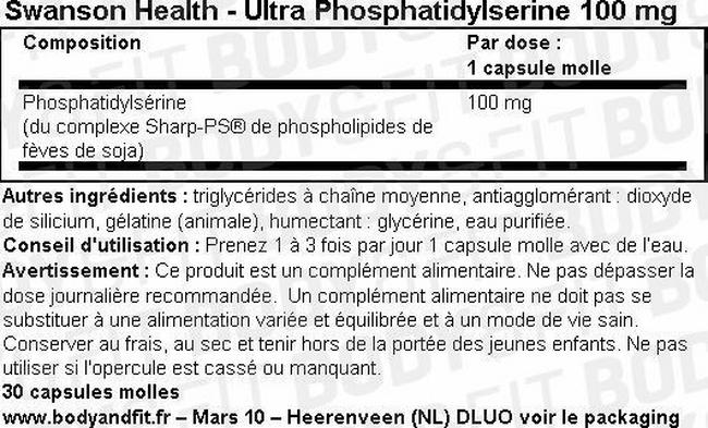 Ultra Phosphatidylserine 100mg Nutritional Information 1