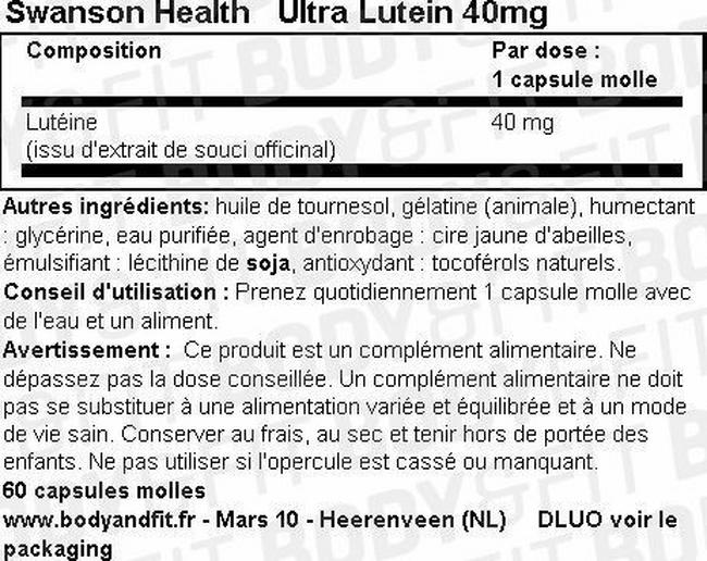 Ultra Lutein 40mg Nutritional Information 1