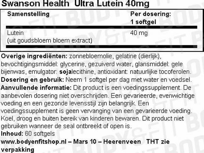 Ultra Lutein 40mg Nutritional Information 1