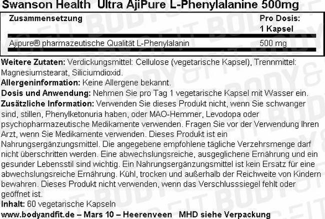 Ultra AjiPure L-Phenylalanine 500 mg Nutritional Information 1