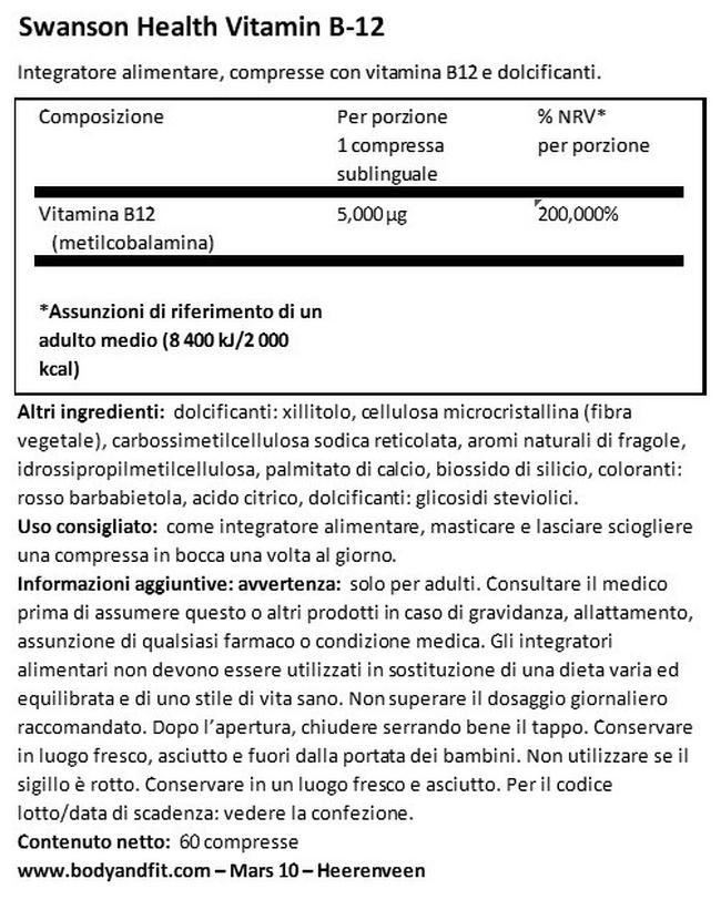 Ultra Vitamin B12 High Absorption 5 mg Nutritional Information 1