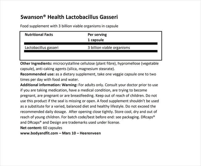 Lactobacillus Gasseri Nutritional Information 1