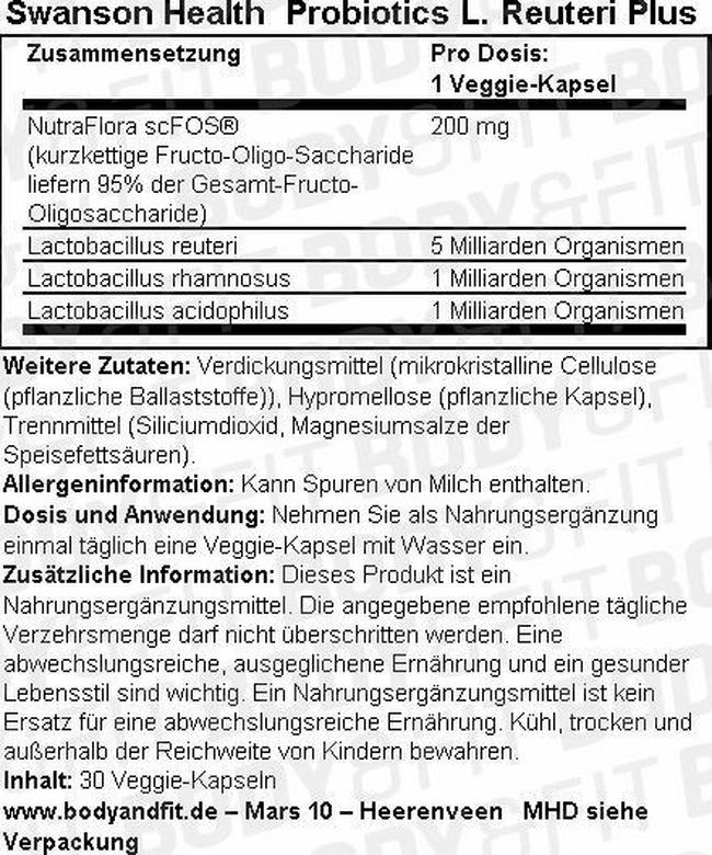 Probiotics L. Reuteri Plus Nutritional Information 1