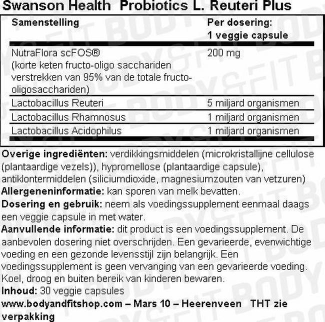 Probiotics L. Reuteri Plus Nutritional Information 1