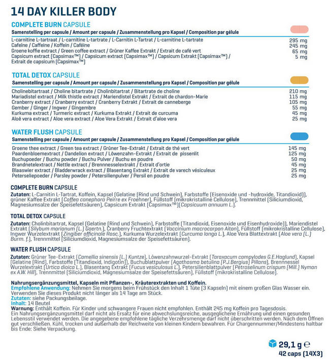 14 Day Killer Body Nutritional Information 1