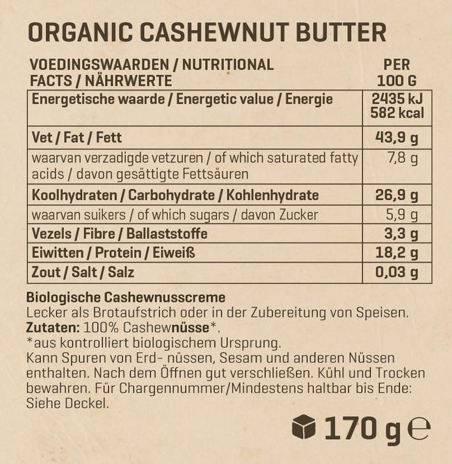 Biologische Cashewbutter Nutritional Information 1