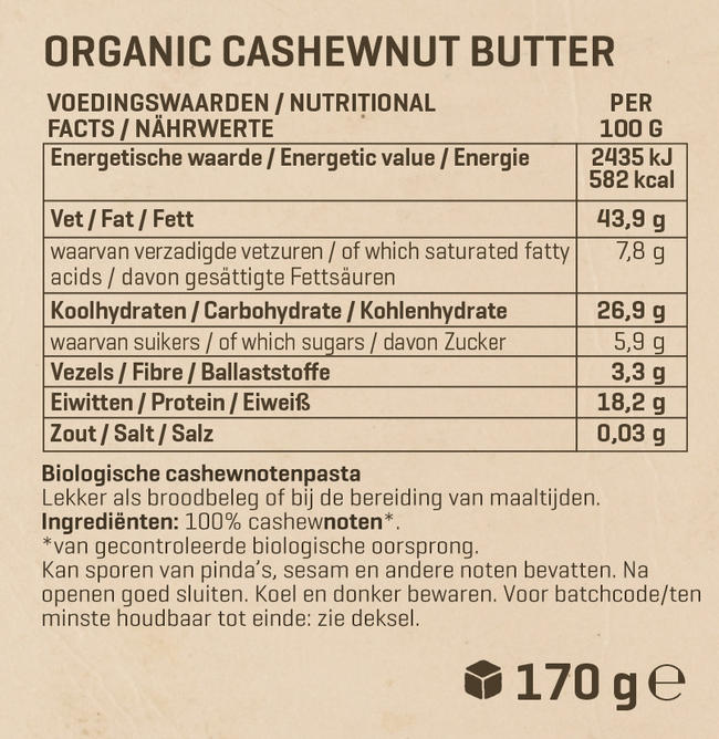 Biologische Cashewpasta Nutritional Information 1