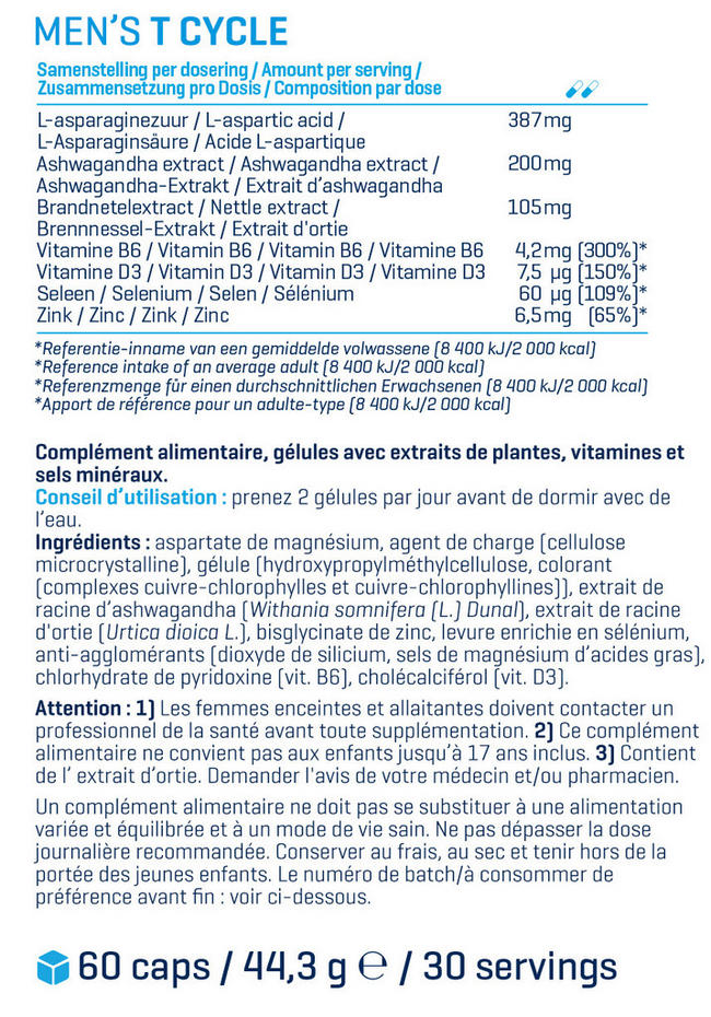 Complément alimentaire Men’s T-Cycle Nutritional Information 1