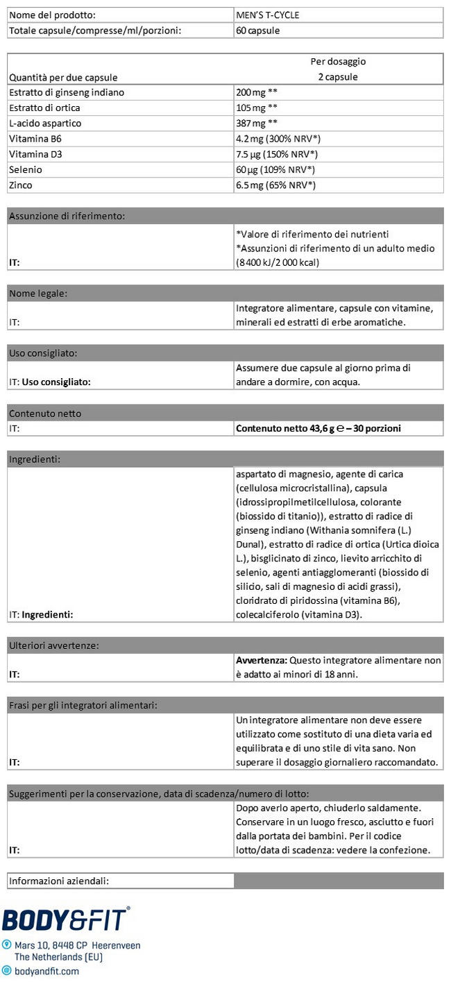Men’s T-Cycle Nutritional Information 1