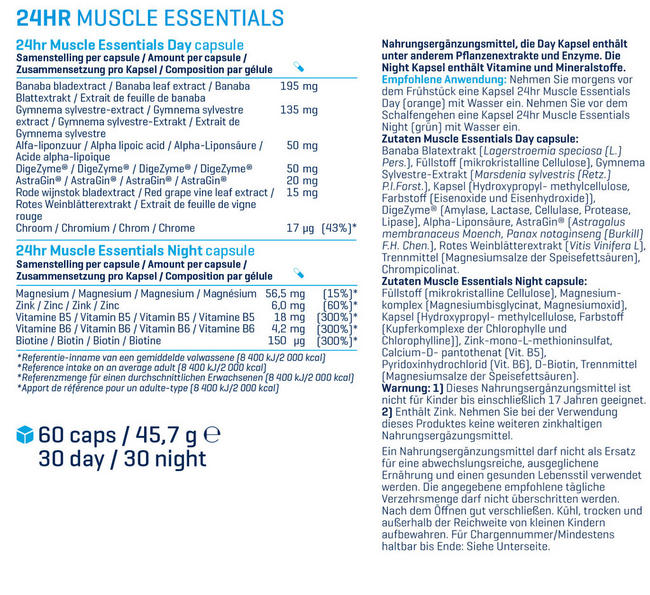 24hr Muscle Essentials Nutritional Information 1