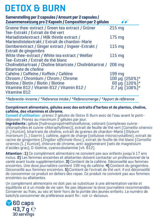 Gélules de perte de poids Detox & Burn Nutritional Information 1