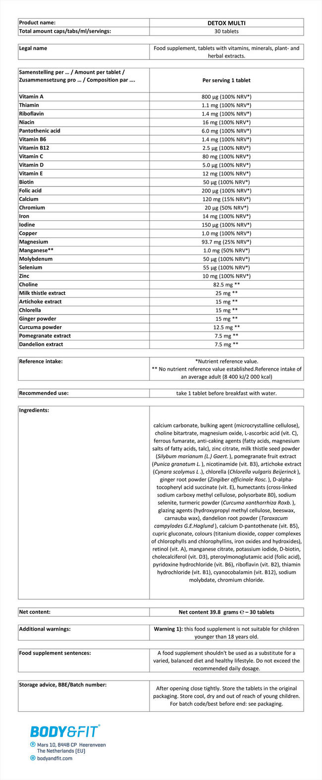 Detox Multi Nutritional Information 1