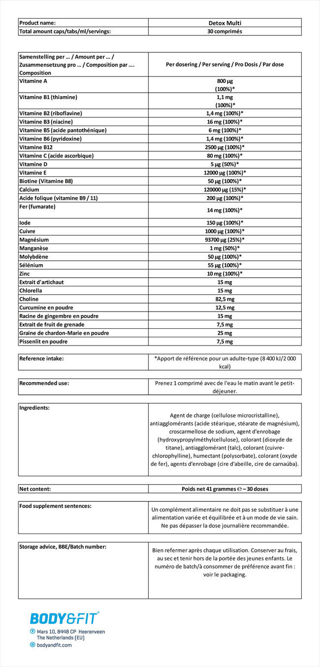 Comprimés Detox Multi Nutritional Information 1