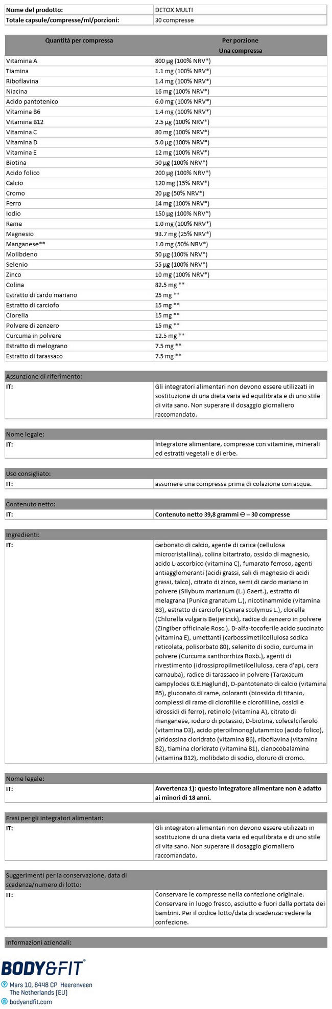 Detox Multi Nutritional Information 1