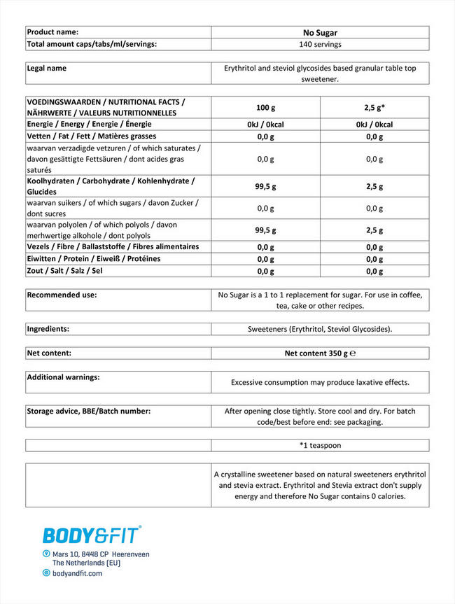 No Sugar Nutritional Information 1