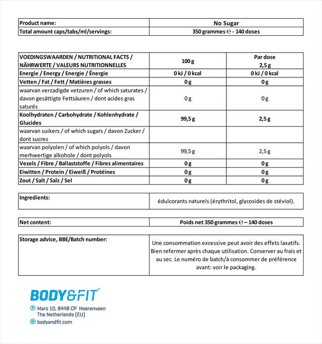 No Sugar Nutritional Information 1