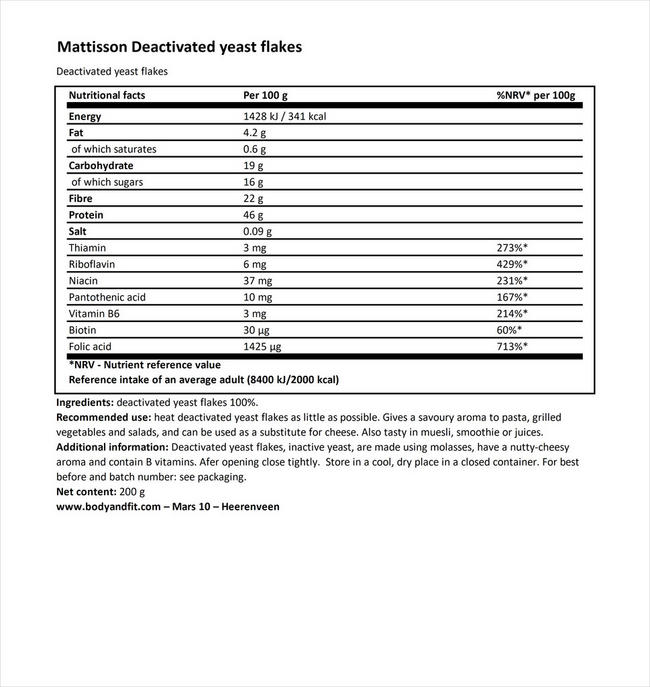 yeast flake Nutritional Information 1