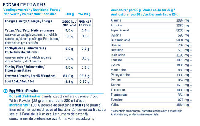 Poudre de protéines de blancs d'œuf Nutritional Information 1