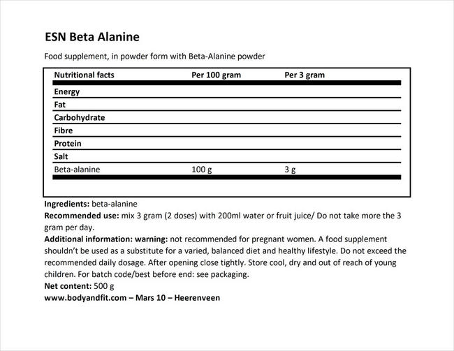 Beta-alanine Nutritional Information 1