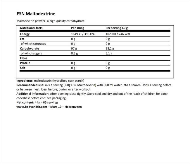 Maltodextrine Nutritional Information 1
