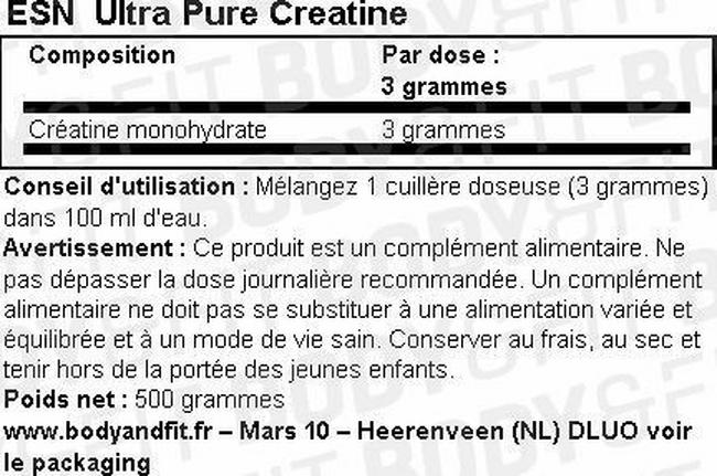 Créatine UltraPure Creatine Nutritional Information 1