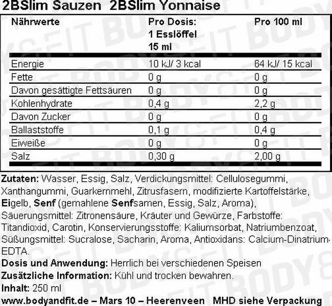 2BSlim Yonnaise Nutritional Information 1
