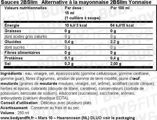 Mayonnaise 2BSlim Nutritional Information 1