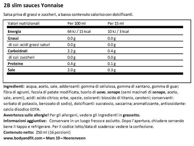 2BSlim Yonnaise Nutritional Information 1