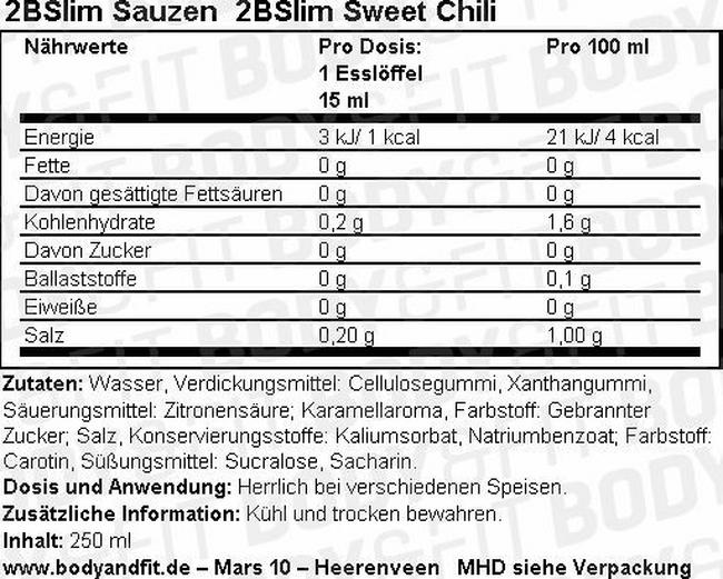 2BSlim Sweet Chili Nutritional Information 1
