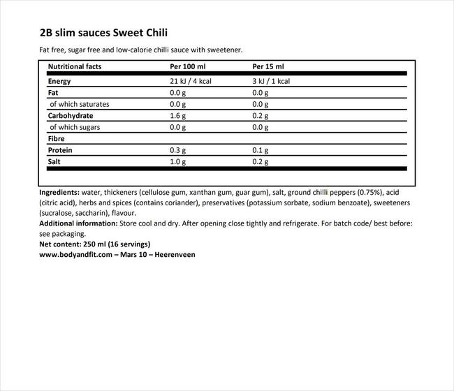 2BSlim Sweet Chili Nutritional Information 1