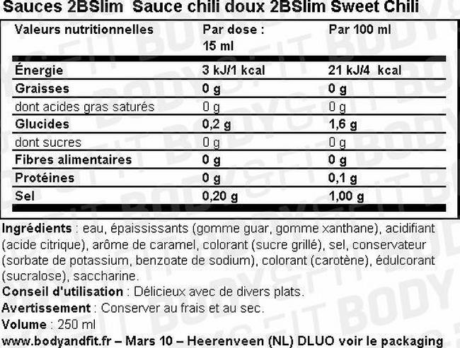 Sauce au piment doux 2BSlim Sweet Chili Nutritional Information 1