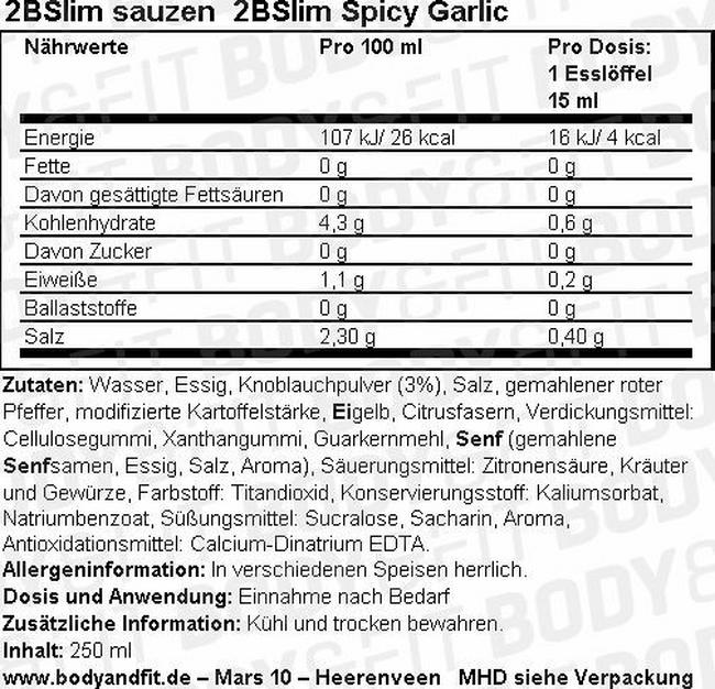 2BSlim Spicy Garlic Nutritional Information 1