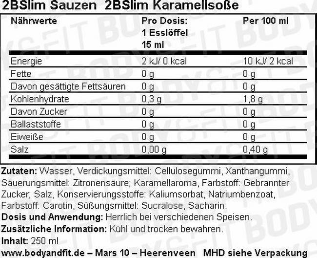 2BSlim Karamellsoße Nutritional Information 1