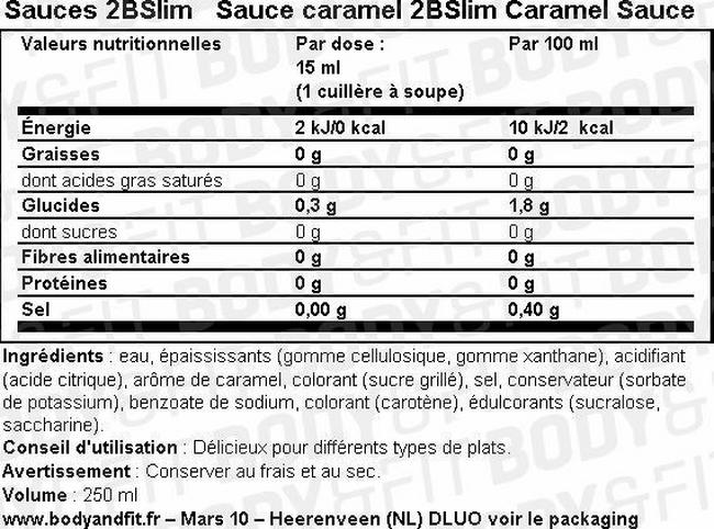 2BSlim Caramel Sauce Nutritional Information 1