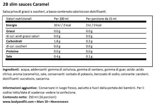 Salsa al Caramello 2BSlim Nutritional Information 1