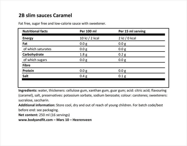 2Bスリム キャラメルソース Nutritional Information 1